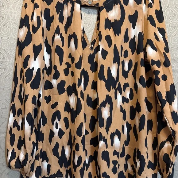 Peach Love California Tan Leopard Print Blouse - Picture 2 of 5